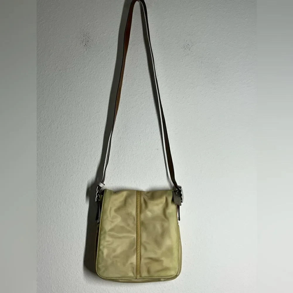 Coach Messenger Crossbody Bag Nylon Leather White & Tan J3K-6253